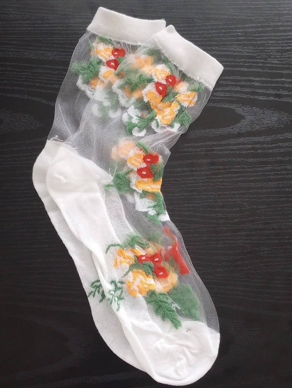 Sheer Floral Crew Midcalf Socks